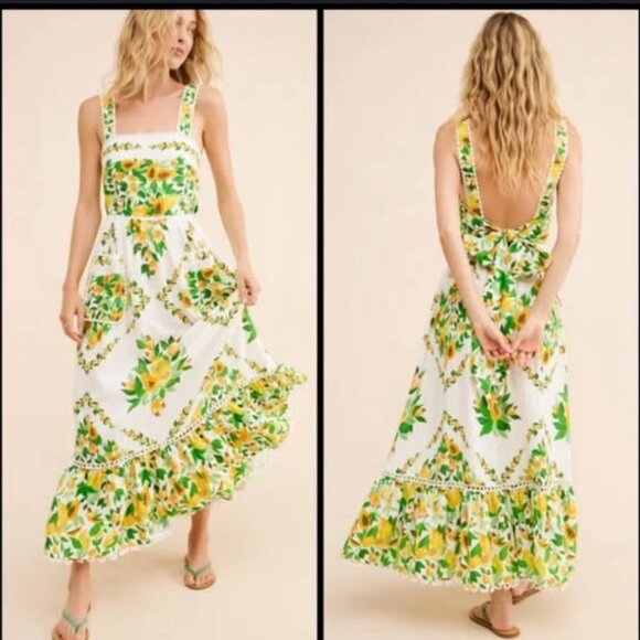 NWT Farm Rio Linen Papaya Salad Scarf Maxi Dress - Picture 1 of 5